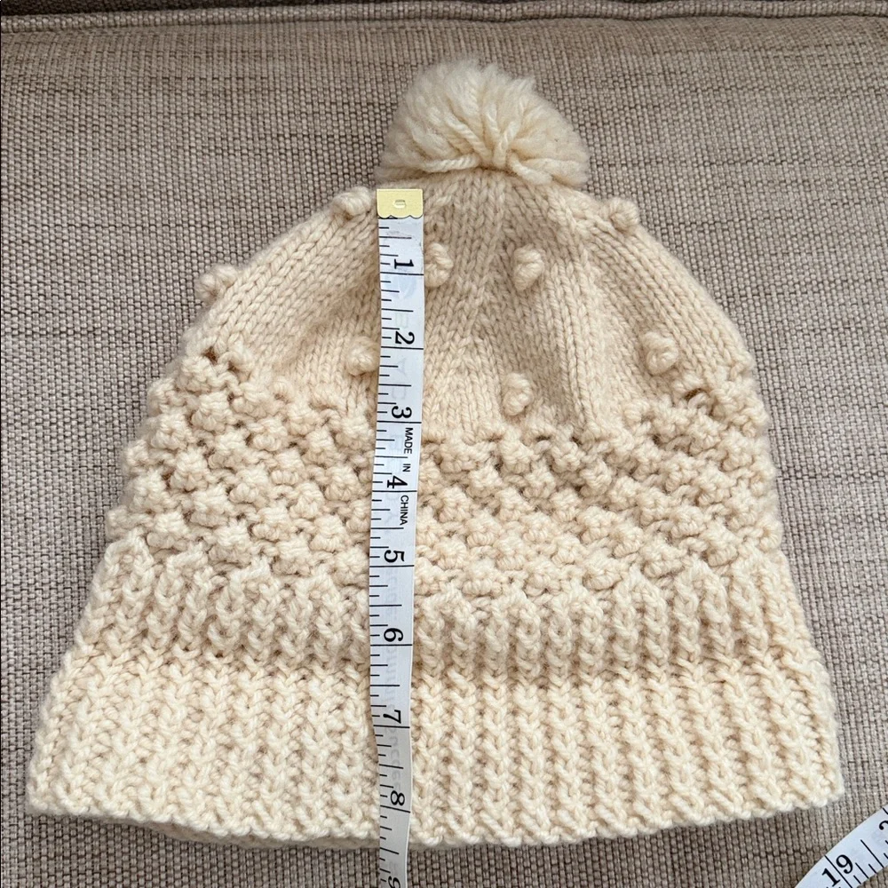 Vintage hand-knitted Kids beanie textured bubble stitch pom-pom Irish Wool?